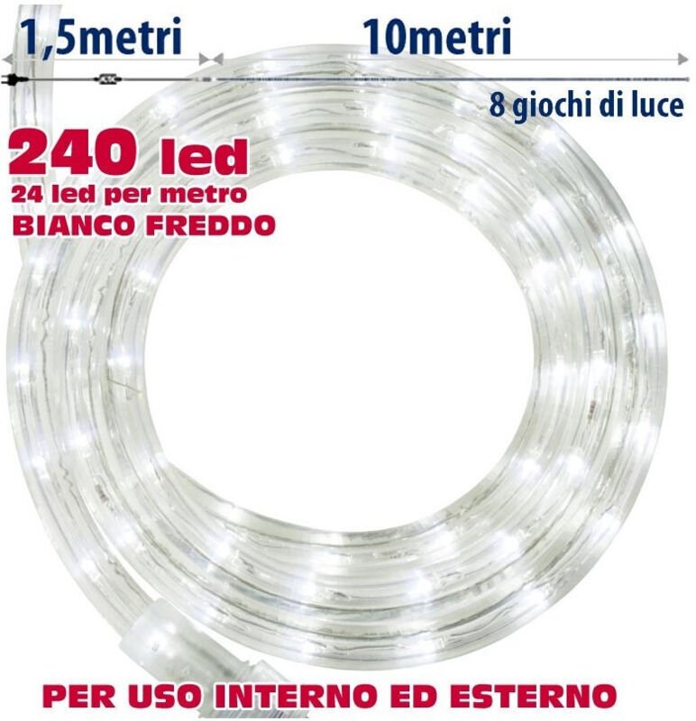 Tube Lumineux De Noël 10 Meters Led White Froid Avec Contrôleur 8 Fonctions