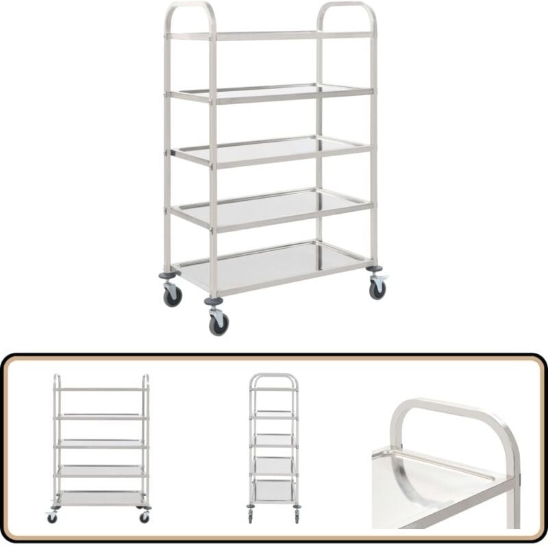 5-Stufiger Servierwagen 107 x 55 x 147 cm Edelstahl - Küchenwagen - Servierwagen - Edelstahl - Rollwagen - Mobiliar