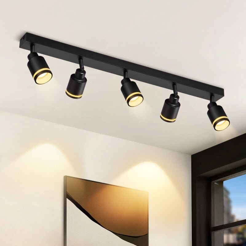 Deckenstrahler Modern Schwarz Deckenleuchte: 5 Flammig Schwenkbar Deckenspot Flurlampe GU10 Deckenlampe Metall Innen Wan...