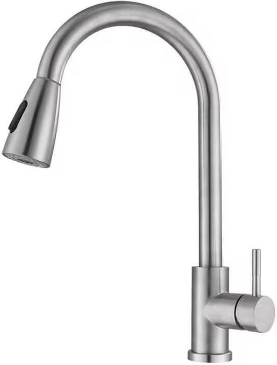 Küchenarmatur aus gebürstetem Nickel mit Einhebelmischer, ausziehbarem Brausekopf und hohem Auslauf