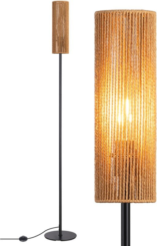 EDISHINE LED Stehleuchte mit Lampenschirm aus gewebtem Seil, Stehlampe vintage 2700K warmweiß, Höhe 165 cm, Boho Stehlam...