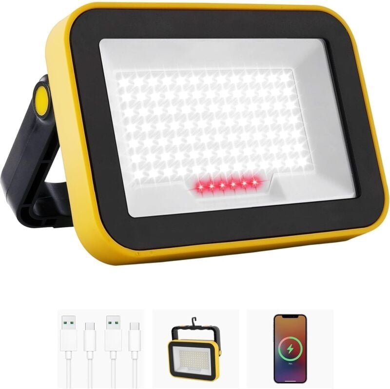 Wiederaufladbarer LED-Flutlicht, 5 Modi LED-Baustellenflutlicht Akku, USB 4000 mAh Tragbare Baulampe, Wasserdichtes Arbe...