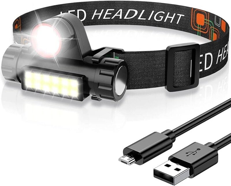 Ersandy - Wasserdichte LED-Stirnlampe, leistungsstarke Stirnlampe, wiederaufladbare Stirnlampe, 4 Beleuchtungsmodi mit Z...