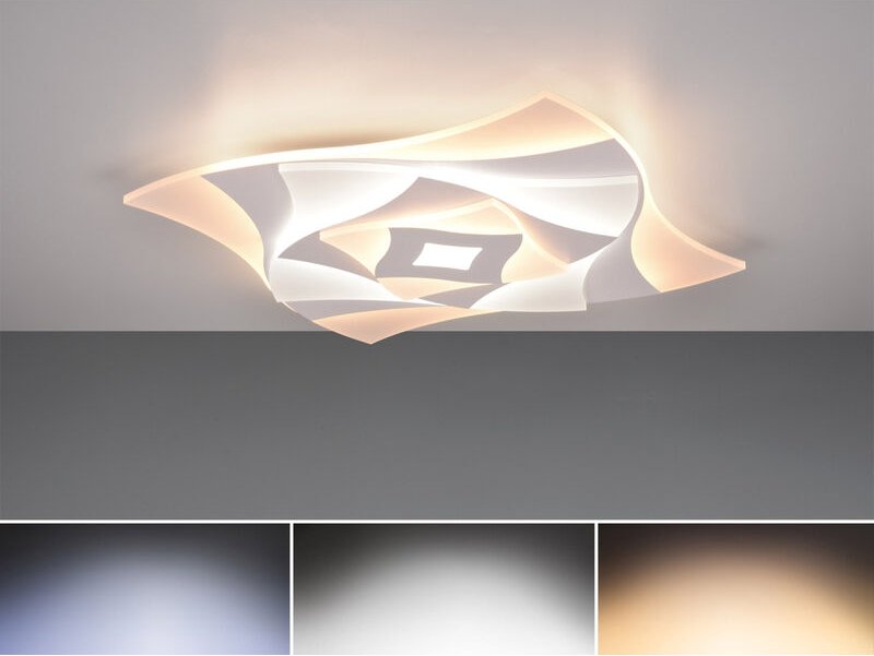 LED Deckenleuchte AKITA flach Weiß Fernbedienung dimmbar Quadrat, 48cm