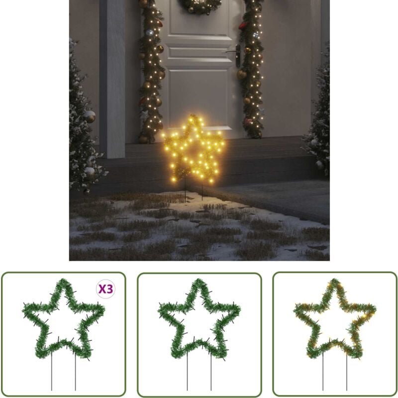 Weihnachtssterne mit Erdspießen 3 Stk. 50 LEDs 29 cm - Weihnachtsschmuck - Weihnachtsdekoration - Stern - led Beleuchtun...