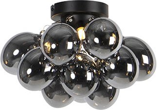 Qazqa - Smarte Deckenleuchte schwarz mit Rauchglas 3-flammig inkl. 3 WiFi G9 - Uvas