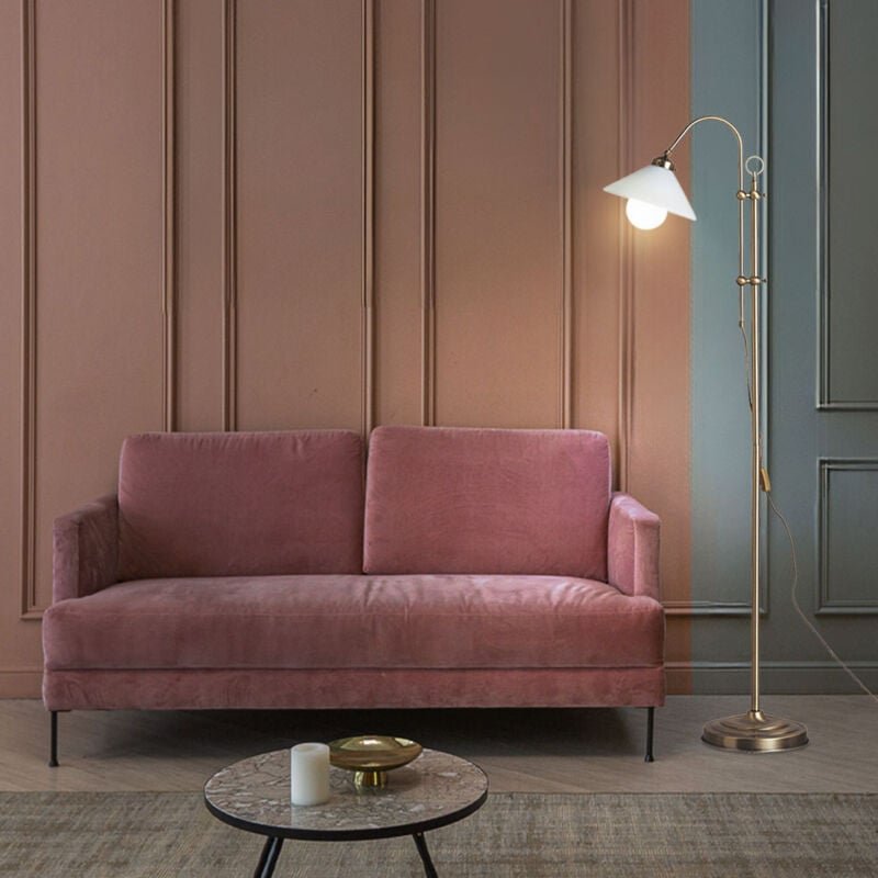 Standleuchte Stehlampe Wohnzimmer höhenverstellbar Lampe stehend, Bogenlampe Metall, altmessing, Kabelschalter, E27, h 1...