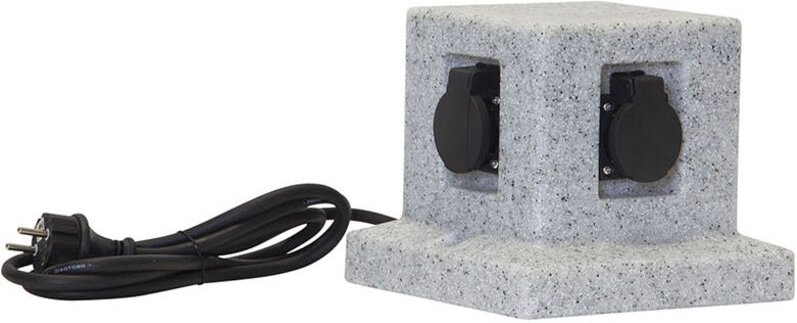 Outdoor Verteiler-Steckdose ,Plugge', Granit-Optik, 4 Steckplätze, grau, h 18cm, b 20cm - Star Trading