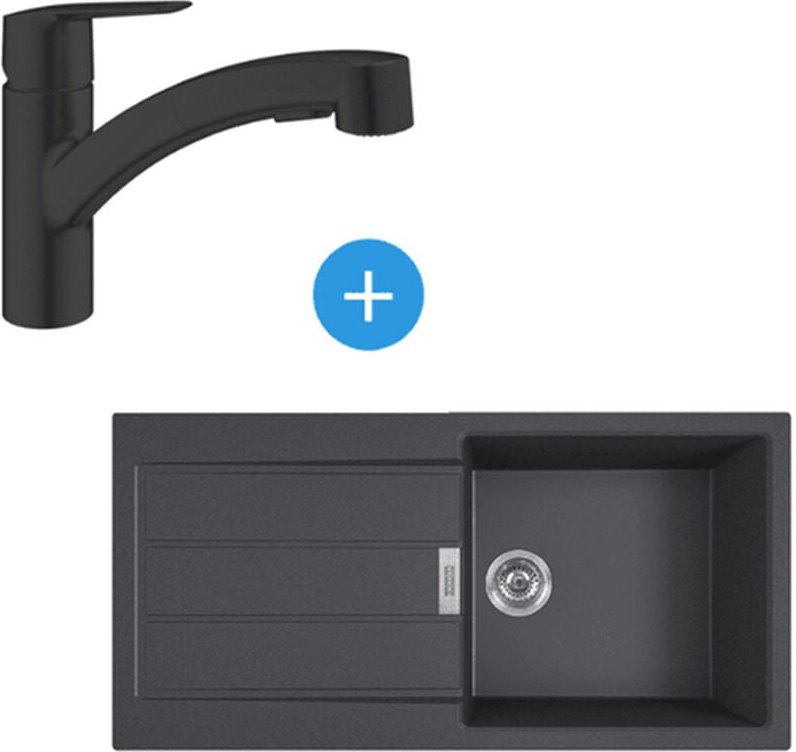 Set Sirius Küchenspüle in Tectonite 1000x500mm Mattschwarz + start Einhebelmischer mit Brause (S2D611-100C-START1) - Fra...