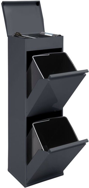 Top Recycling Abfalleimer / Mülleimer aus Stahl mit Aufbewahrungsbox mit Deckel, Mülltrennsystem mit 2 entnehmbaren Inne...
