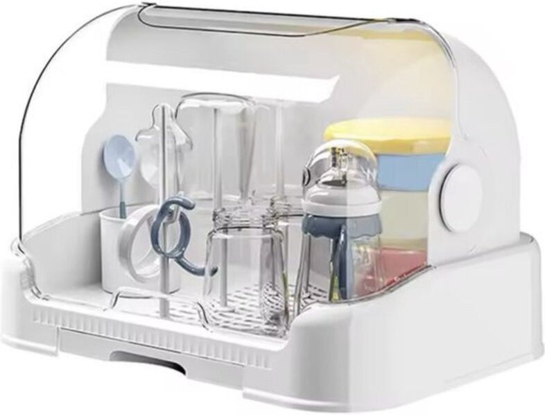 Flaschentrockenständer mit herausnehmbarer Tropfschale – Staubdichte Aufbewahrung für Babyflaschen – Tragbare, staubdich...