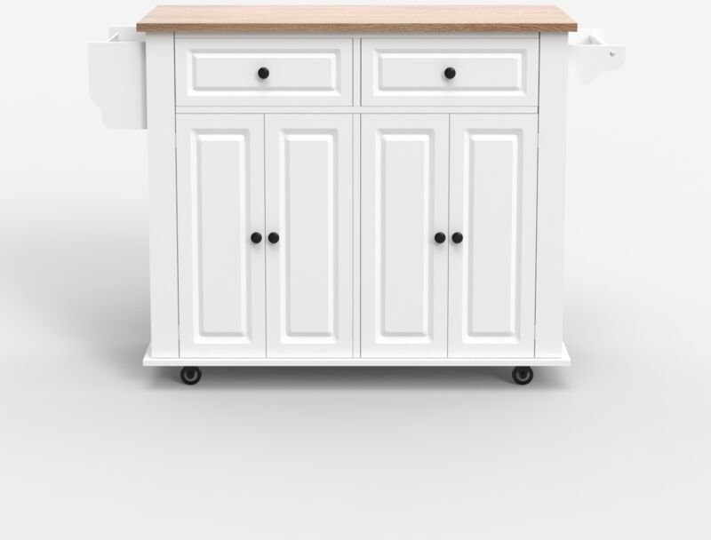 Kücheninsel mit Rollen 2 Schubladen 4 Türen und Gewürzregal Turchese - Weiß