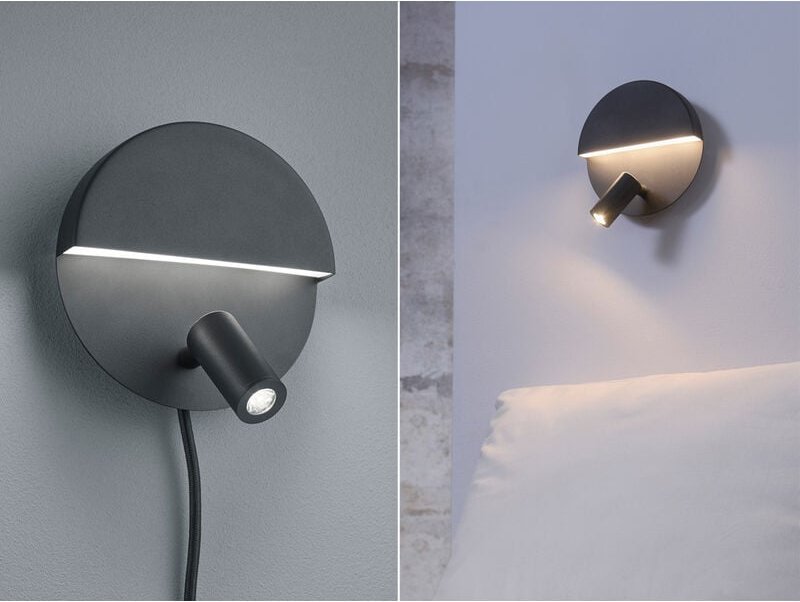 Meinewunschleuchte - 2er set led Leselampen Schwarz mit Schalter & Stecker, ø 16cm