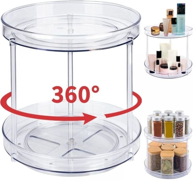 2-stöckiger Organizer – Runddrehplatte aus Kunststoff – Gewürzaufbewahrung für die Küche – Küchenregal für Gewürzgläser,...