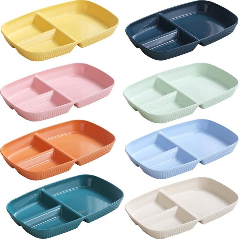 Ugreat - Geteilte Speiseteller 8er-Set mit 3 Fächern, unzerbrechliche Diätteller zur Portionskontrolle, gesunde ABS-Tell...
