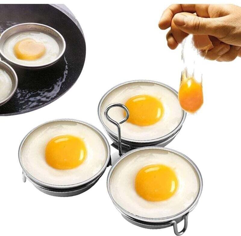 Eierpochierer aus Edelstahl, perfekt für pochierte Eier, runde Eierkocherringe für das Frühstück, 3 Eierbecher