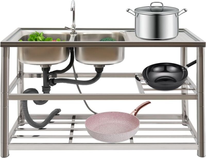 Edelstahl küchenspüle, 120 80 45cm Multifunktionswaschtisch, Camping Spüle mit Wasserhahn, Edelstahlspüle Spültisch für ...