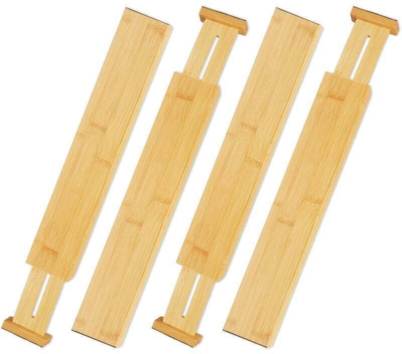 Set mit Schubladeneinsätzen für die Küche, verstellbarer Bambus-Organizer mit Federn für Küche, Schlafzimmer und Kommode...