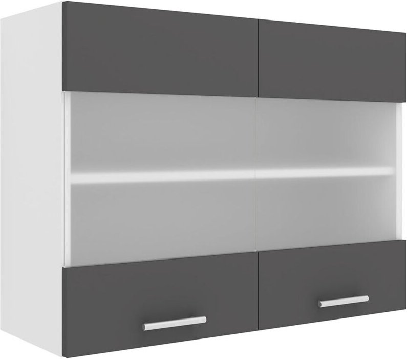 Esilo Küchenoberschrank 80 cm 2 Glastüren weiß, grau.