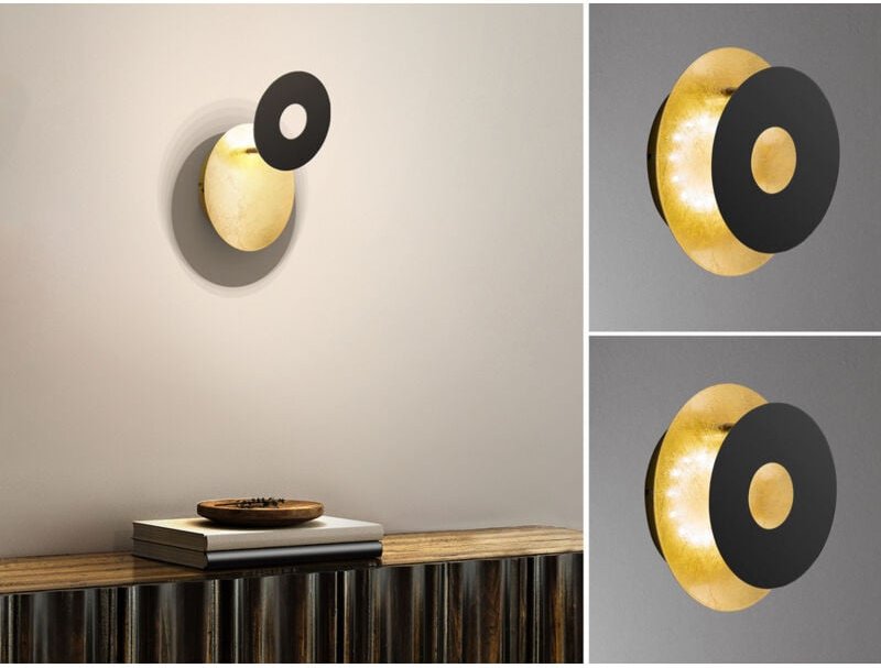 2er set led Wandlampen Schwarz Gold oval, Ring verstellbar, Höhe 18cm