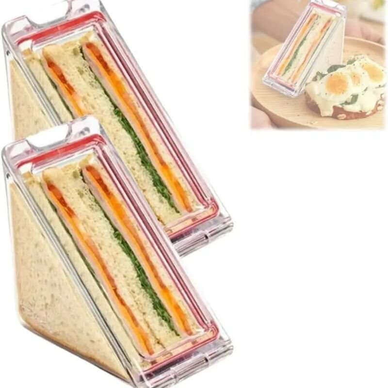 Dreieckige Sandwichbox, wiederverwendbare Sandwichbox aus Kunststoff mit Deckel (2er-Set)