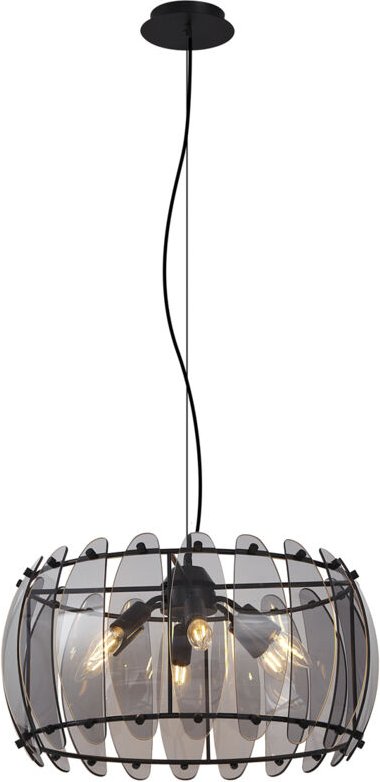 Design-Pendelleuchte Schwarz mit Rauchglas Rund 6-flammig - Mochan
