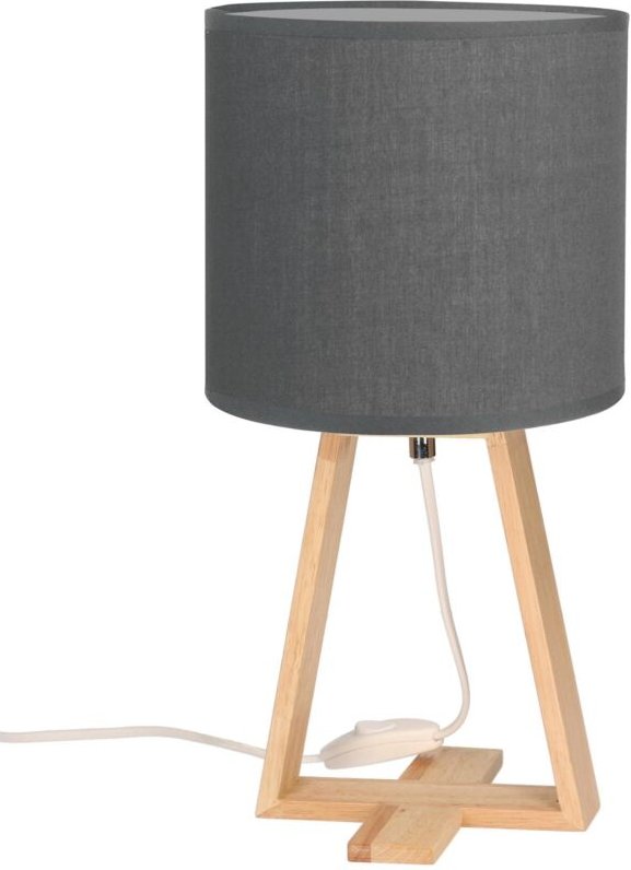 Nuts - Lámpara de Mesa de Estilo Nórdico. Para Mesita de Noche de Madera Natural y Textil de Color Gris. E27
