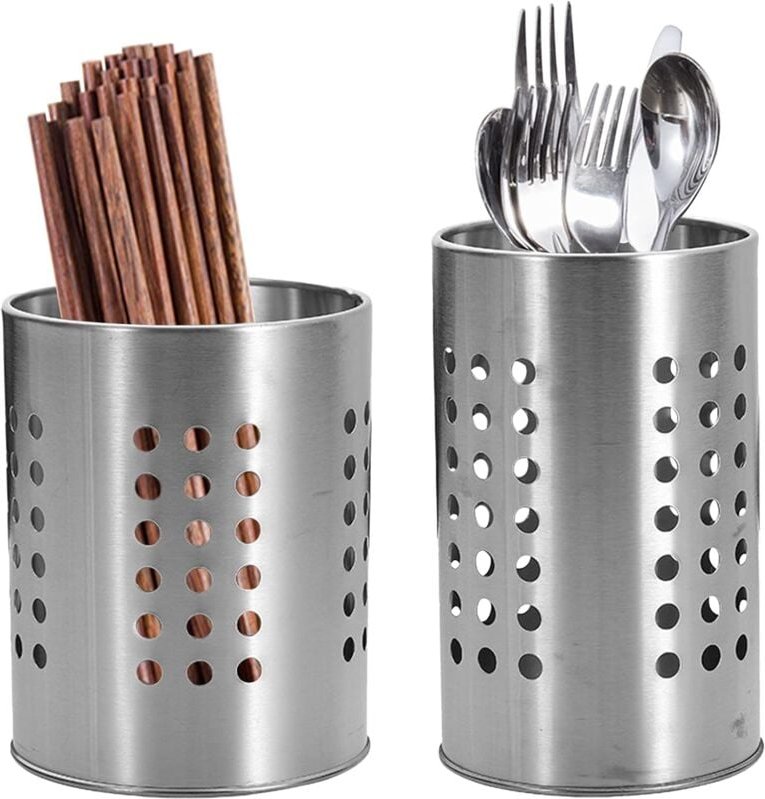 Thumbnail - 2er Set Küchenutensilienhalter, Besteckabtropfgestell aus Edelstahl, Küchenutensilienhalter, Besteckhalter aus Metall, G...