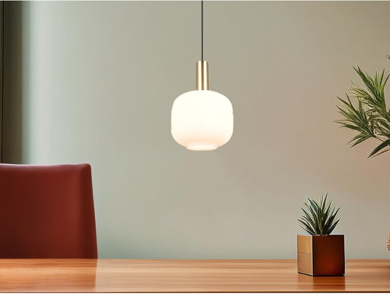 Kleine Retro led Pendelleuchte 1-flammig mit Glasschirm in Weiß, ø 20cm