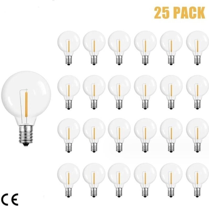 G40-Glühbirnen, Ersatz für G40-Wolframbirnen, 1 w, 220–240 v, klare Kugelbirne, E12-Sockel, 25er-Pack, warmes Gelb (2200...