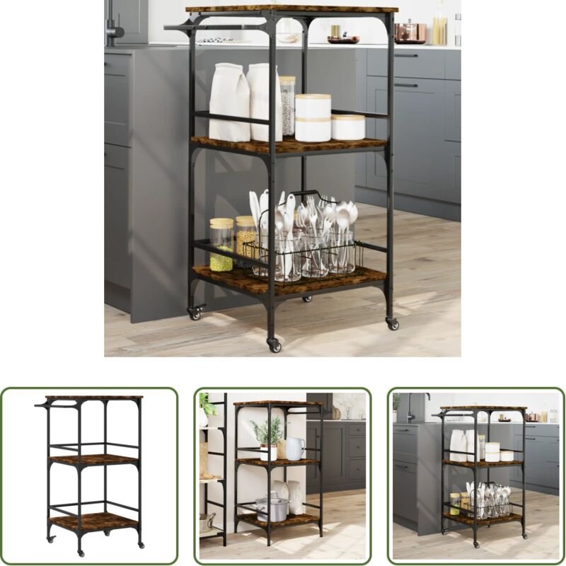 Holzwerkstoff - Küchenwagen Räuchereiche 60,5x50x105 cm Holzwerkstoff