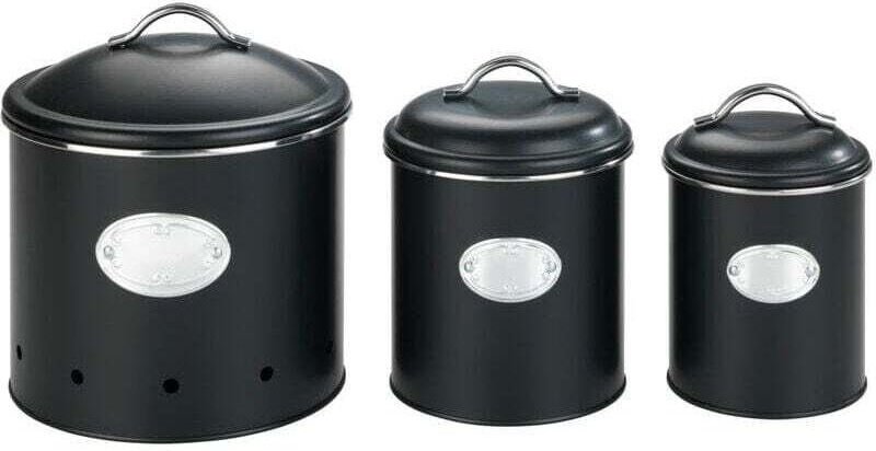 Aufbewahrungsbox aus Metall mit Deckel und dekorativem Etikett, Modell Nero, zur Aufbewahrung von Kartoffeln und Zwiebel...