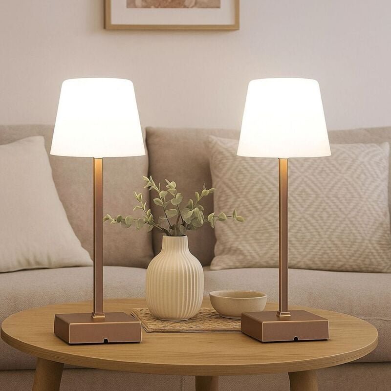 LED Tischleuchte Touchdimmer Tischlampe Akku Beistellleuchte CCT, Metall champagner, 2W 100Lm warm-kaltweiß, DxH 8,5x25,...