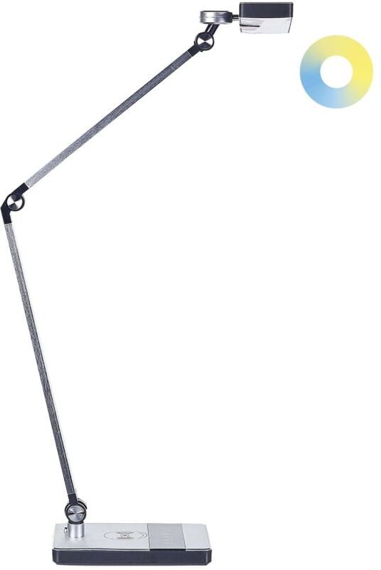 Led Schreibtischlampe Silber Aluminium 73 cm mit Ladefunktion Ladestation Verstellbar Modernes Design Minimalistisch für...