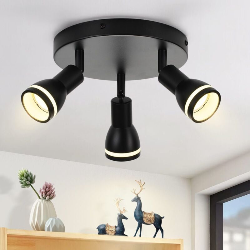 Thumbnail - Deckenstrahler Schwarz Flur Deckenleuchte: 3-flammig Deckenlampe Metall GU10 Spots Schwenkbar Wandstrahler Rund Innen De...