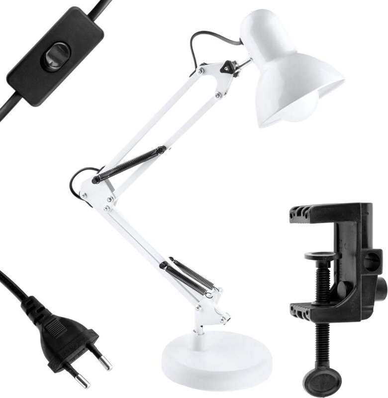 TOBI E27 Weiße Zeichentischlampe mit Tischhalterung