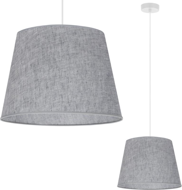 Hängelampe, Leinenkegel, weiß, 1 flach, grauer Lampenschirm L04 38 cm