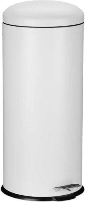 Relaxdays - Mülleimer 30 Liter, Küchenabfalleimer mit Absenkautomatik, Henkel & Trittpedal, Papierkorb rund, Metall, wei...