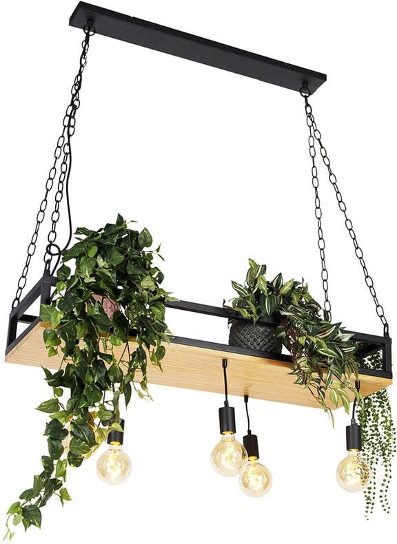 Smarte Hängelampe schwarz mit Holz inkl. 5 Wifi G95 - Regal