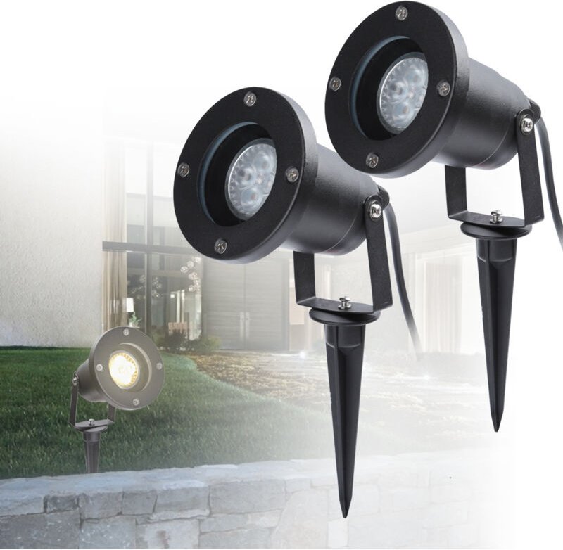Randaco - swanew Gartenleuchte Led Gartenstrahler Warmweiss 2er Pack led Gartenbeleuchtung IP65 4W GU10 Mit Erdspiess St...