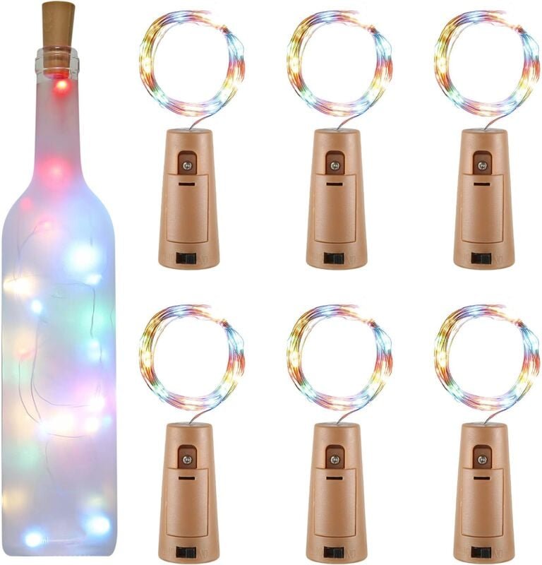 LED-Flaschen-Lichterkette, 2 m, 20 LEDs, Flaschenlicht, LED-Flaschendeckel-Licht, wasserdicht, flexibel, Silberdraht, De...