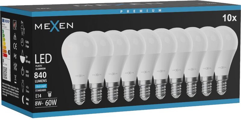 Mexen Nova 10x LED-Glühbirne E14, G45, 8W, Kalt - 6500K, 840 lm - L101-E14-0865-01x10