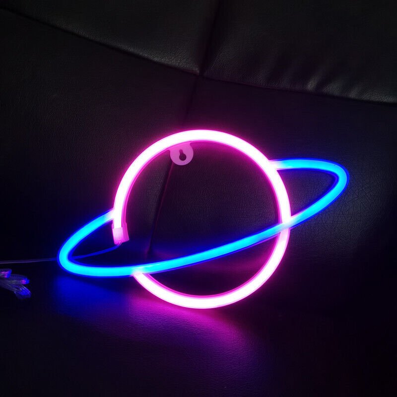 (Pinkblau) Planet Neon-Schilder, Batteriebetriebene Neonlampe LED-Nachtlicht, Planet USB-beleuchtetes W