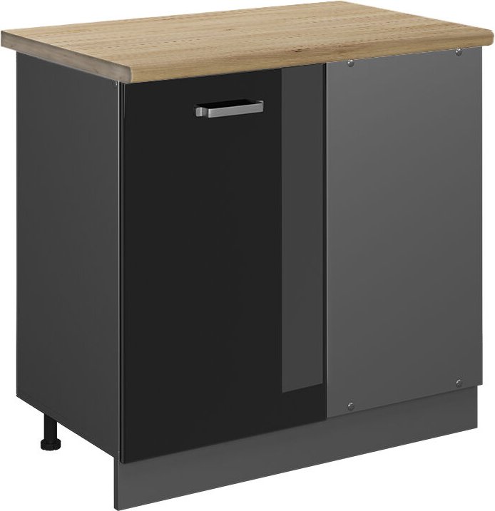 Vicco - Eckunterschrank R-Line, Schwarz Hochglanz, 86 cm, ap Eiche