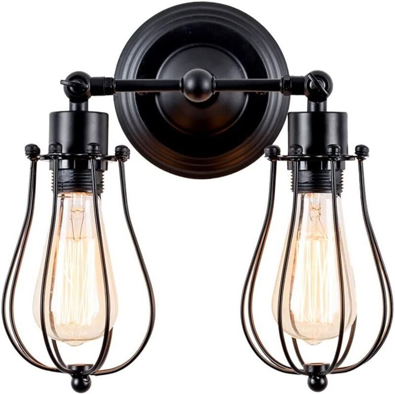 2 Flammig Wandleuchte Retro Innen, Schwarz Wandleuchte E27 Verstellbare für Schlafzimmer Küche Wohnzimmer Cafét - Schwar...