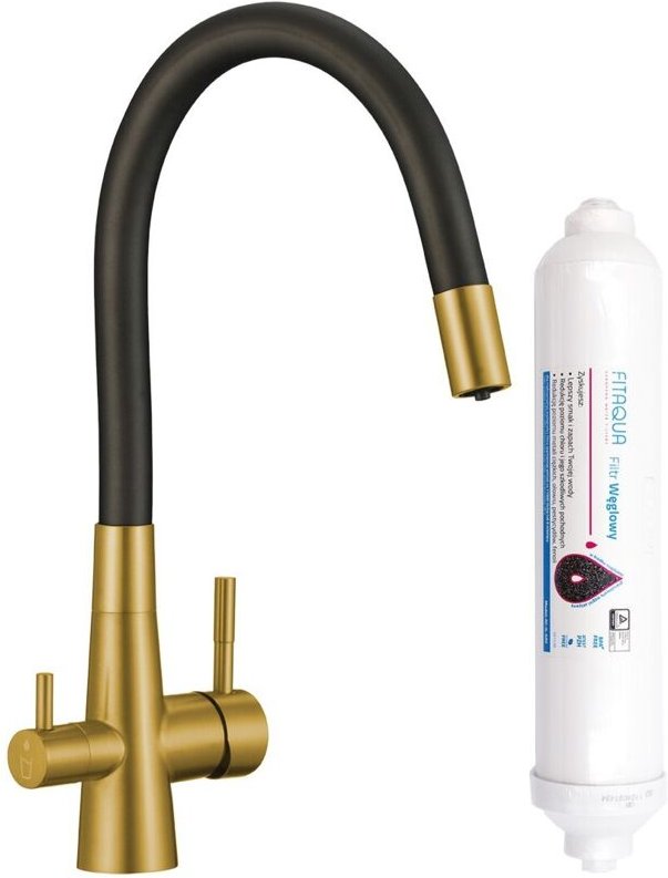 RIVECO Laveo Küchenarmatur mit flexiblem Auslauf und Amii Gold Filter