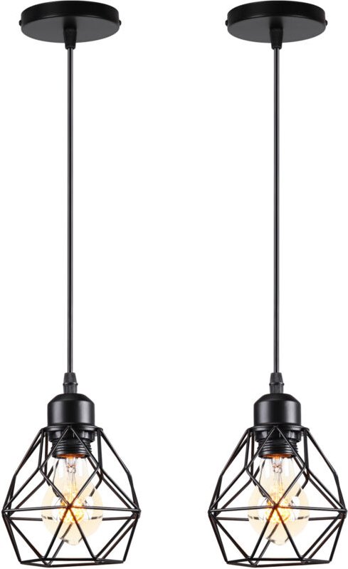 2 Stück Pendellampe Retro Deckenleuchter Metallschirm E27 - Schwarz Hängelampe für Wohnzimmer, Esszimmer, Schlafzimmer