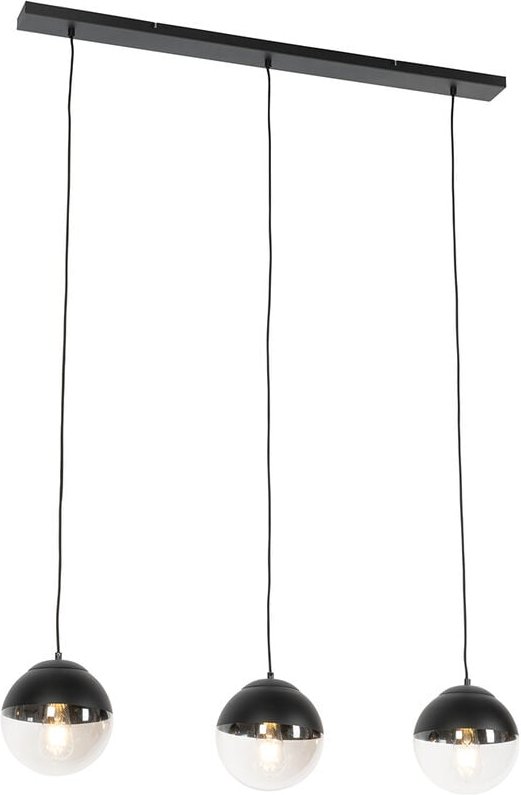 Retro-Hängelampe schwarz mit klarem Glas, länglich, 3-flammig – Eclipse
