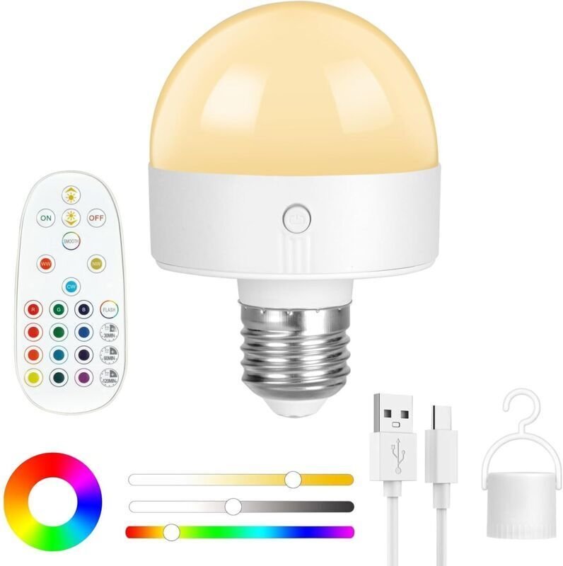E27 kabellose LED-Lampe mit Fernbedienung, wiederaufladbar, Touch-Funktion und einstellbarer Helligkeit, ideal für Schla...
