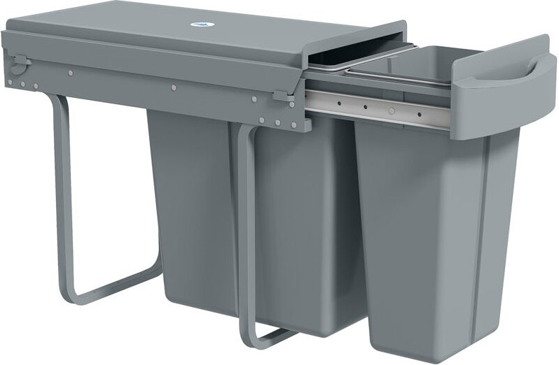 Ausziehbarer Mülleimer, Küchenmüllbehälter mit 2 herausnehmbaren Eimern, Griff, 30 Liter (20 L+10 L), Metall, Grau